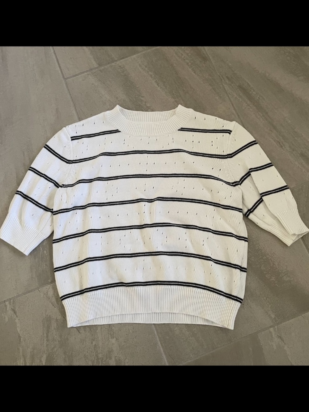 Short Sleeve Striped Pointelle Sweater